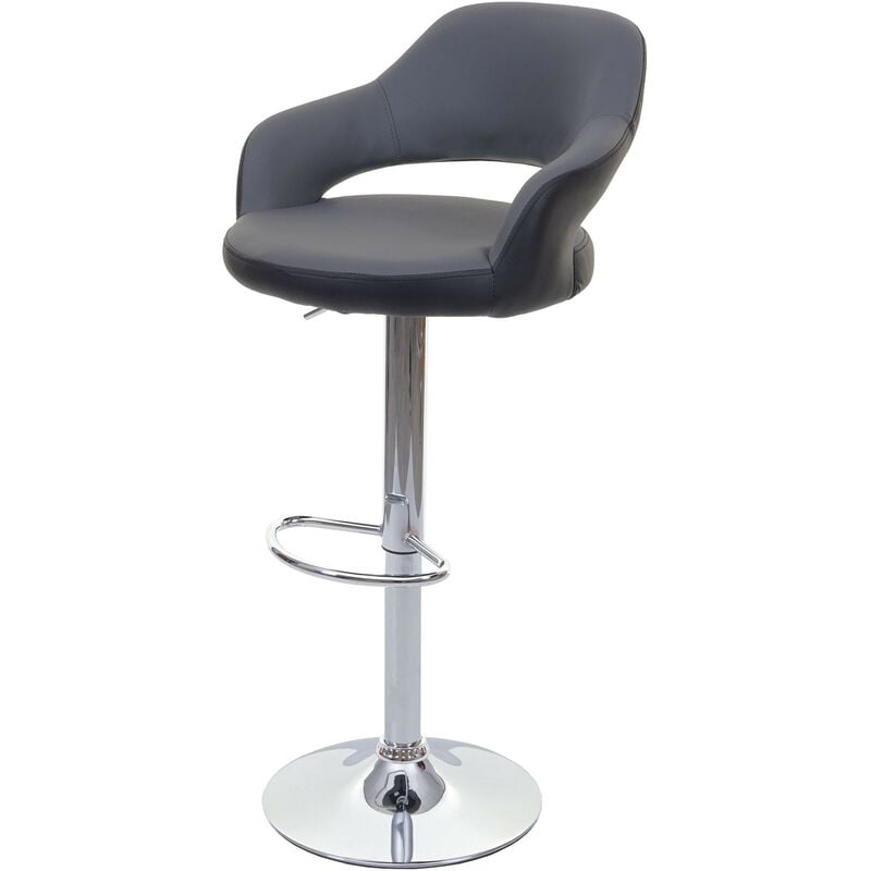 Tabouret de bar HWC-F16, tabouret pivotant, avec dossier simili cuir gris-noir