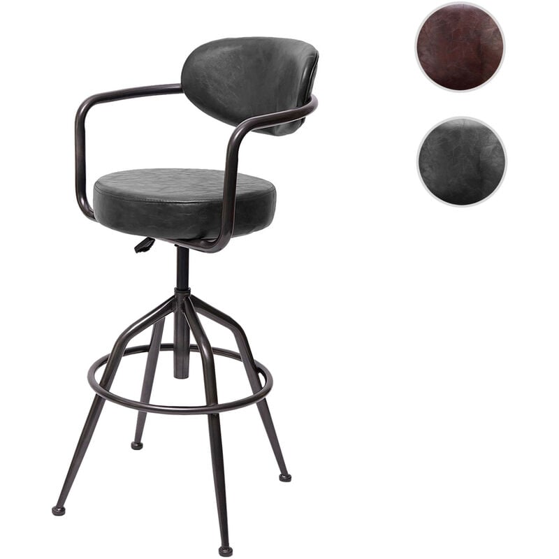 Mendler - Tabouret de bar HWC-H10f, pour comptoir, réglable en hauteur, design industriel, faux daim - vintage gris