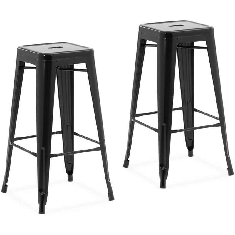 Royal Catering - Tabouret de bar industriel noir Lot de 2 - Tabouret de bar haut en métal