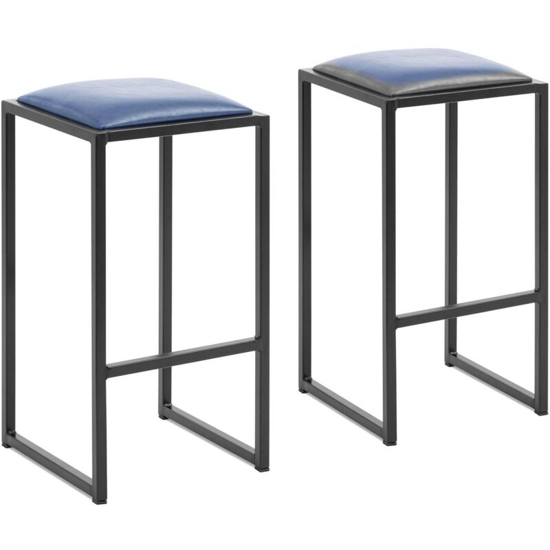 Royal Catering - Tabouret de bar industriel noir/bleu avec rembourrage Lot de 2 - Tabouret de bar haut