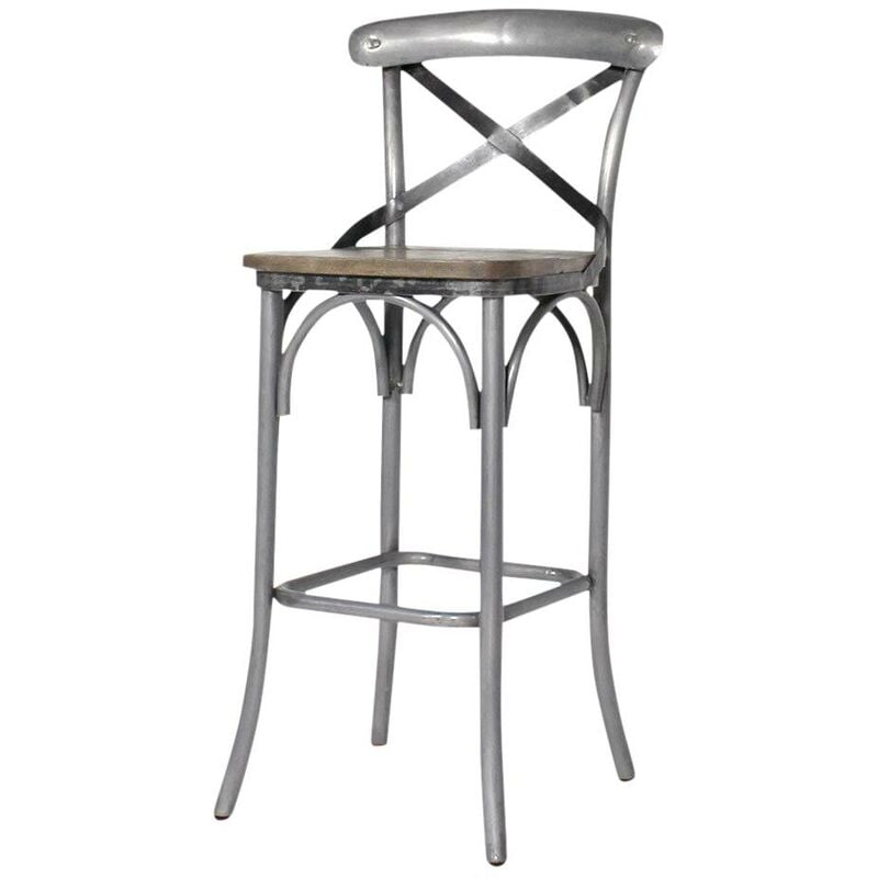Made In Meubles - Tabouret de bar en métal gris et assise en bois de manguier gris Grey