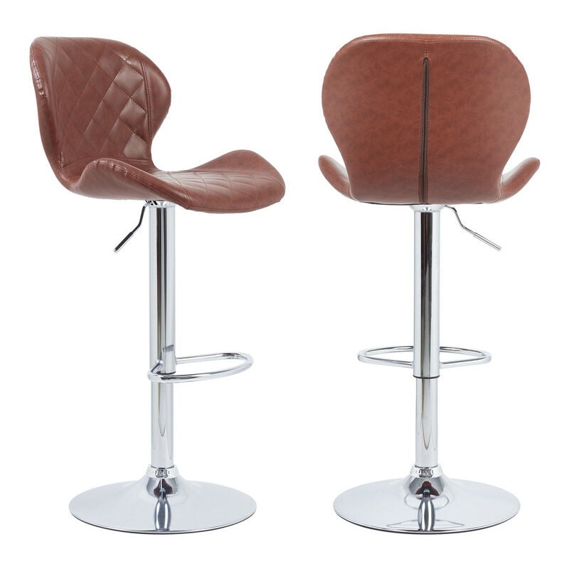 Unho - Tabouret de Bar Industrielle Vintage - Chaise de Bar en Cuir et Métal Rotatif Hauteur Réglable 57-80cm Siège Cuisine Charge Max 150kg - Brun