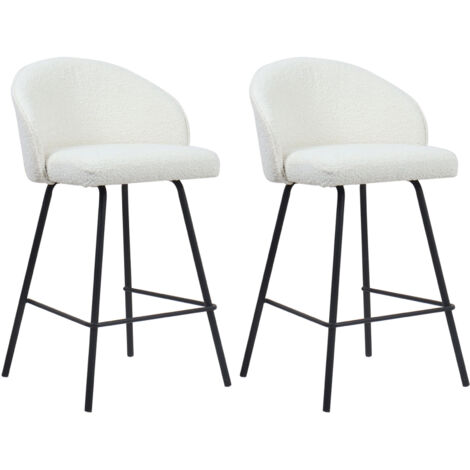 Tabouret de bar June Bouclé Blanc Pieds en métal H87 x L52 x