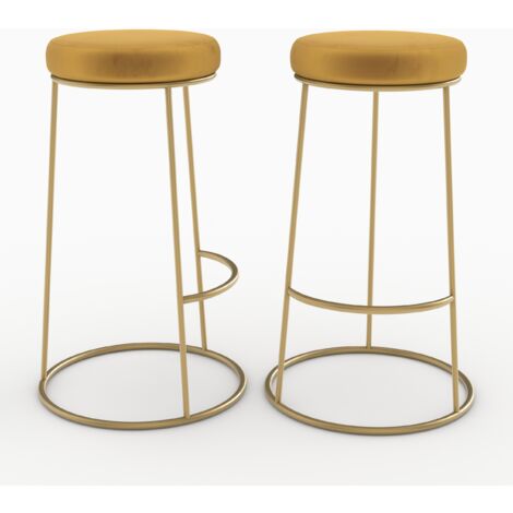 Tabouret de bar Kendal en velours jaune curry 73 cm (lot de 2) - Jaune