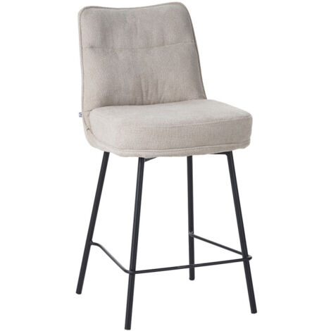Tabouret de bar Léon tissu beige pieds métal
