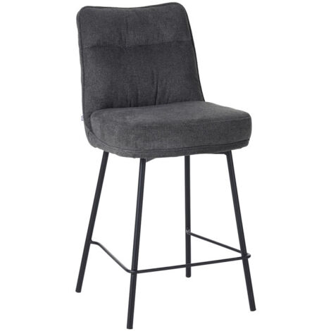 Tabouret de bar Léon tissu gris pieds métal