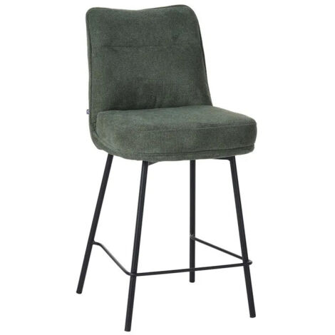 Tabouret de bar Léon tissu vert pieds métal