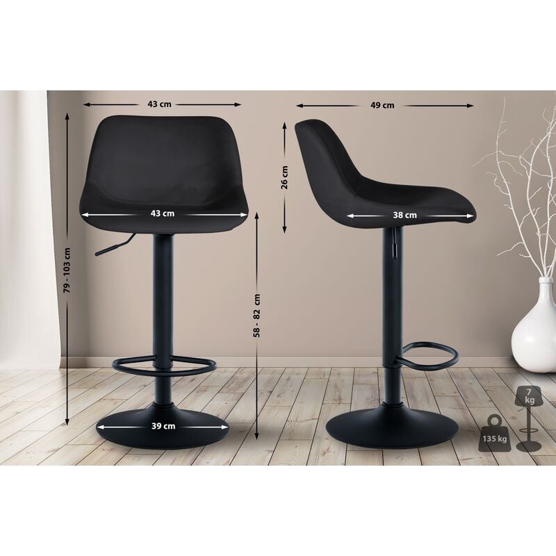 Tabouret de loft noir, velours