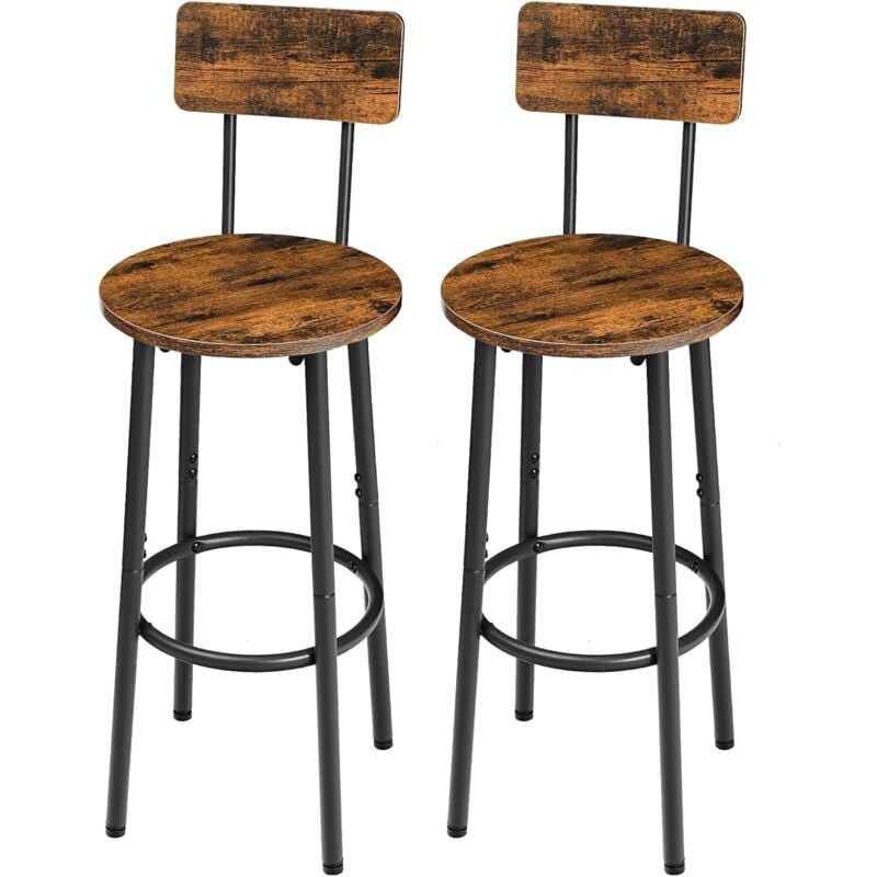 Hoobro - Tabouret de Bar, Lot de 2 avec Dossier, 64,5 cm Chaises de Bar avec Repose-Pieds, pour Cuisine, Salon, Bar, Facile à Assembler EBF32BY01G1