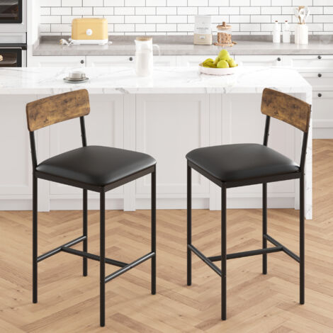 Tabouret de Bar, Lot de 2, avec Dossier, Siège de 95 cm de Haut, Montage Facile, Style Industriel, Marron Rustique et Noir
