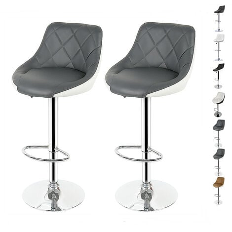 2 tabourets de bar réglables Noir//Blanc en cuir artificiel avec dossiers carrés