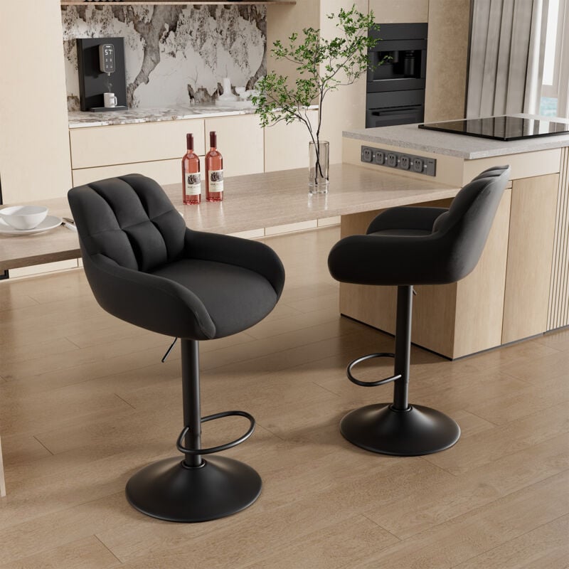 Hawthyhome - Tabouret de Bar Lot de 2,Chaise de Bar avec Dossier et accoudoir, Tabouret Ergonomique avec Repose-Pieds ,Tabouret Rembourré,Noir
