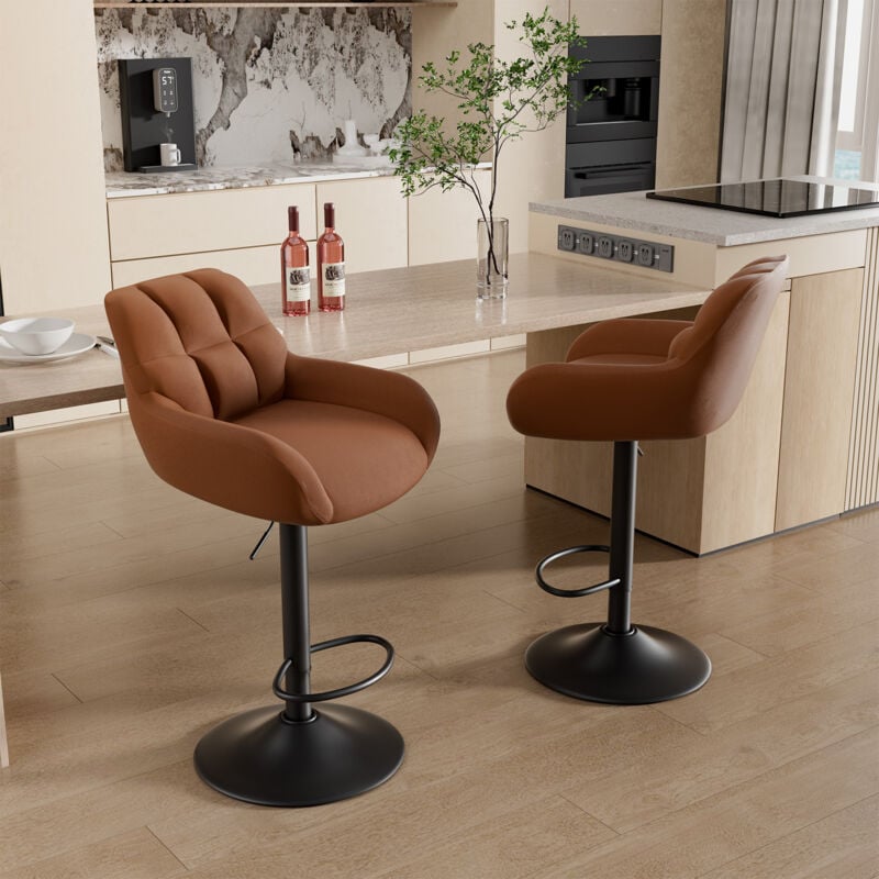 Hawthyhome - Tabouret de Bar Lot de 2,Chaise Bar avec Dossier et accoudoir, Tabouret Ergonomique avec Repose-Pieds ,Tabouret Rembourré,Marron