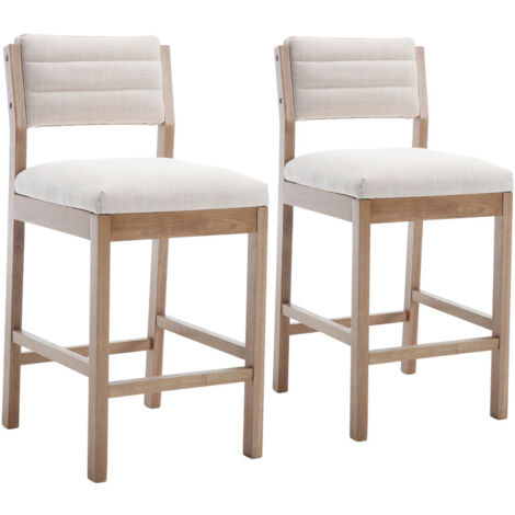 Tabouret de Bar Lot de 2 Chaise de Bar en Bois Vintage avec Dossier Chaise Haute Cuisine Moderne pour Ilot Central Cuisine, Tissu, Beige