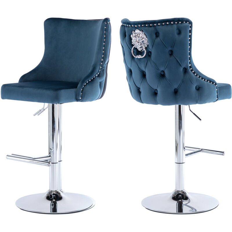 Wahson Office Chairs - Tabouret de Bar Lot de 2 Chaise Bar Velours Tabourets de comptoir avec Repose-Pieds Tabourets Hauts pour Cuisine, Bleu, Wahson