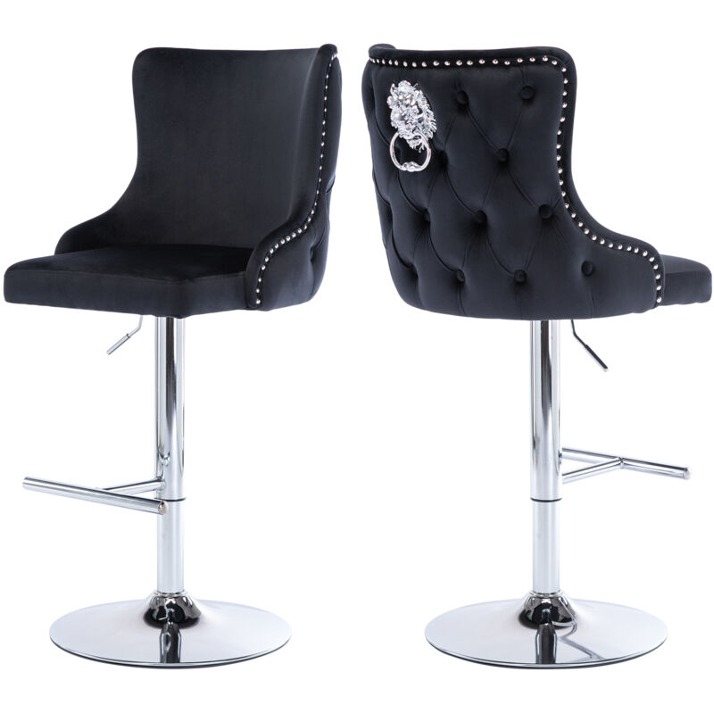 Wahson Office Chairs - Tabouret de Bar Velours Chaise de Bar Lot de 2 avec Dossier Chaise Bar Velours avec Repose-Pieds, Chaise Haute Bar pour Bar,