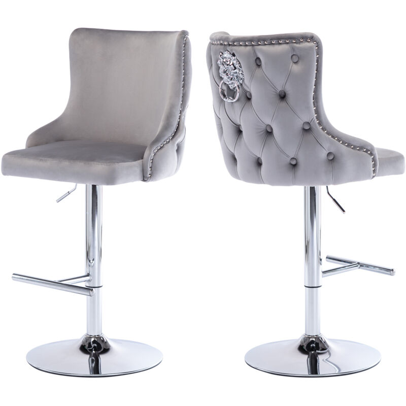 Wahson Office Chairs - Tabouret de Bar Velours Chaise de Bar Lot de 2 Chaise Haute Bar avec Repose-Pieds, Tabouret pour Cuisine, Gris