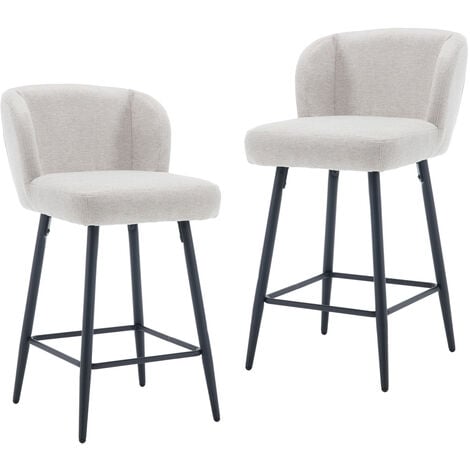 WAHSON OFFICE CHAIRS 2 Chaise de Bar Moderne Tabouret Bar Moumoute Pieds Métal Chaise Bar Coussin Épais, Lin, Beige