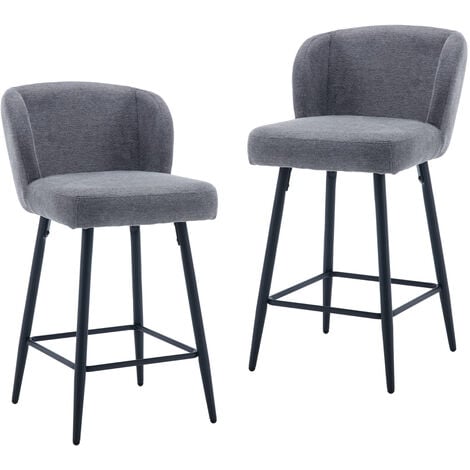 WAHSON OFFICE CHAIRS Tabouret de Bar Lot de 2 Chaise de Bar Moderne Tabouret Bar Moumoute Pieds Métal Chaise Bar Coussin Épais, Lin, Gris
