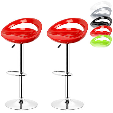Tabouret de Bar Lot de 2, Chaise de Bar Pivotants avec Dossier, Tabourets de Bar Réglable siège en plastique pieds chromés, Chaise Haute Bar Moderne, Rouge
