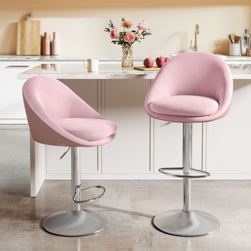 Vasagle - Tabouret de Bar, Lot de 2, Chaise de Cuisine, Réglable en Hauteur, Pivotant à 360°, avec Dossier, Socle, Repose-pieds, Acier, pour