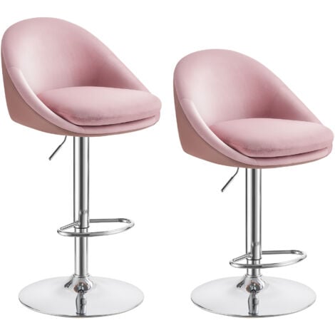 Tabouret de Bar, Lot de 2, Chaise de Cuisine, Réglable en Hauteur, Pivotant à 360°, avec Dossier, Socle, Repose-pieds, Acier, pour Comptoir, Bar, Salle à manger, Rose