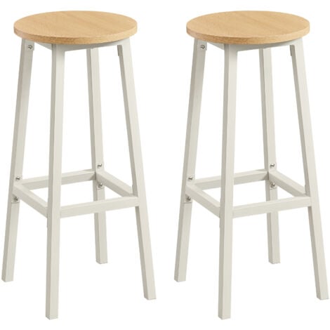 VASAGLE Tabouret de Bar, Lot de 2, Chaise, Siège Haut, Cadre Métallique, Montage Facile, Hauteur 74 cm, Repose-pieds, pour Cuisine, Salon, Salle à Manger, Blanc