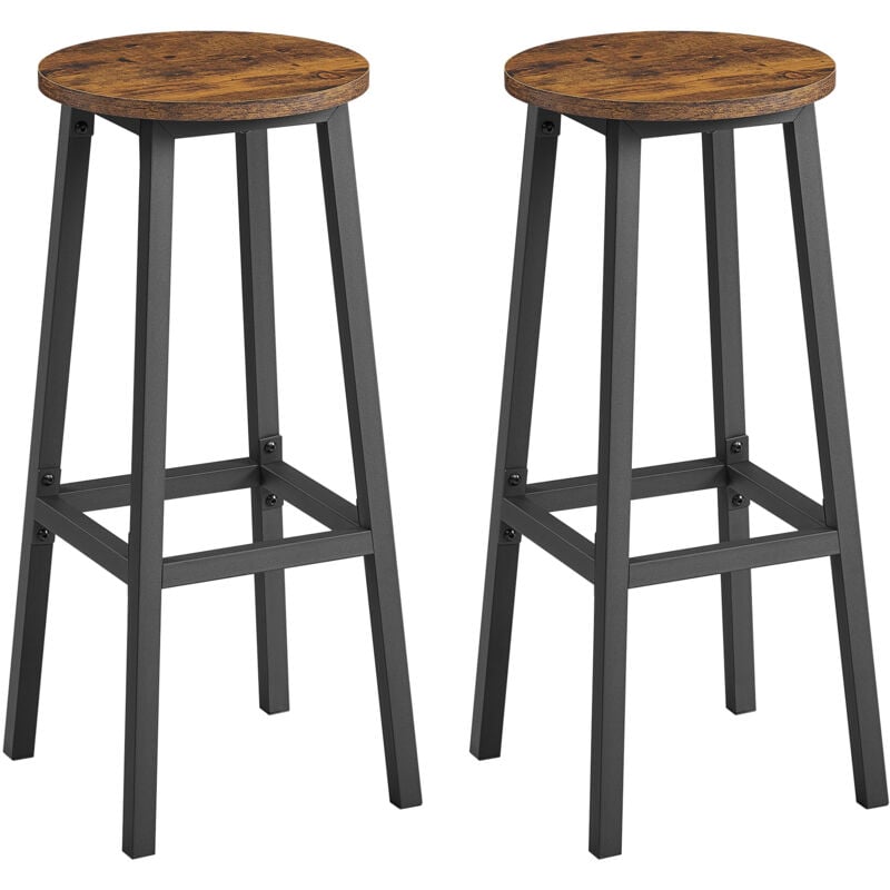 Vasagle - Tabouret de Bar, Lot de 2, Chaise, Siège Haut, Cadre Métallique, Montage Facile, Hauteur 74 cm, Repose-pieds, pour Cuisine, Salon, Salle à
