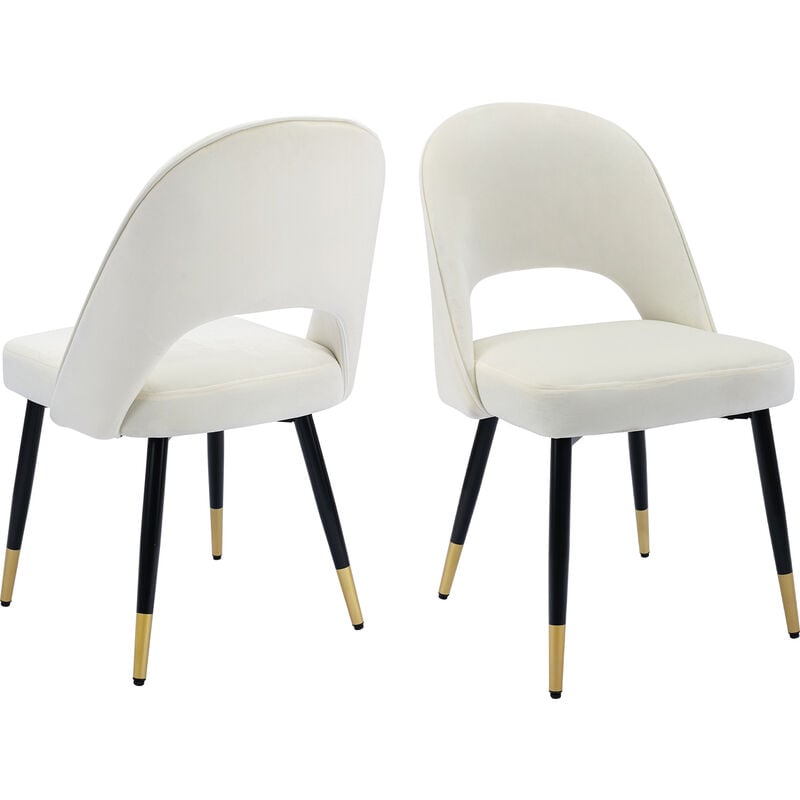 Wahson Office Chairs - Lot de 2 Chaise de Salle à Manger en Velours Chaise Cuisine Moderne avec Pied Métal pour Restaurant, Beige