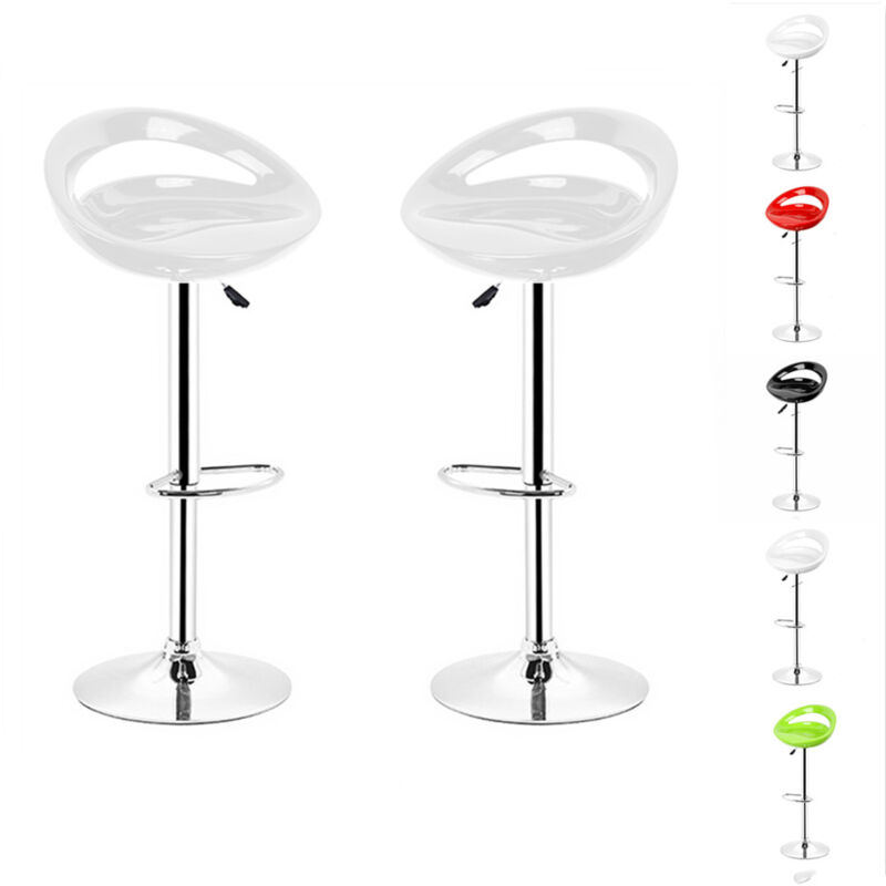 Skecten - Tabouret de bar lot de 2 en plastique abs, Hauteur réglables sur poignée 81 -101 cm, Blanc