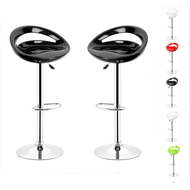 Skecten - Tabouret de bar lot de 2 en plastique abs, Hauteur réglables sur poignée 81 -101 cm, Noir