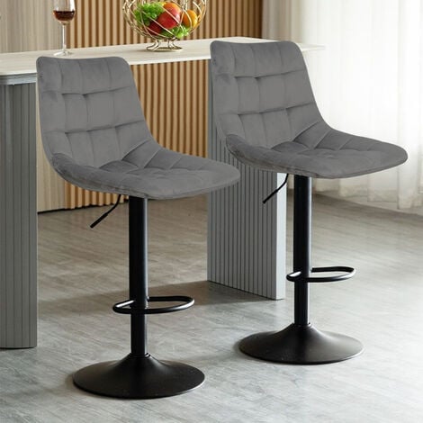 SKECTEN Tabouret de Bar Lot de 2 Pivotante à 360° Chaise de Bar en Velours Tabourets de Bistrot avec Dossier Haut et Repose-Pieds pour Bar/ Cuisine/Comptoir Gris Foncé