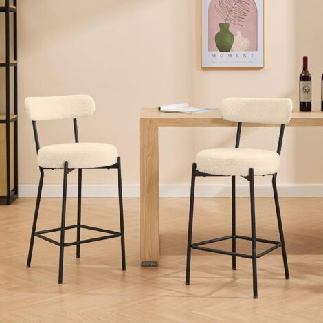 Tabouret de Bar - Lot de 2 - Siège Rembourré - Style Moderne Mi-siècle - Hauteur 66 cm - beige