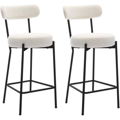 Tabouret de Bar - Lot de 2 - Siège Rembourré - Style Moderne Mi-siècle - Hauteur 66 cm - blanc