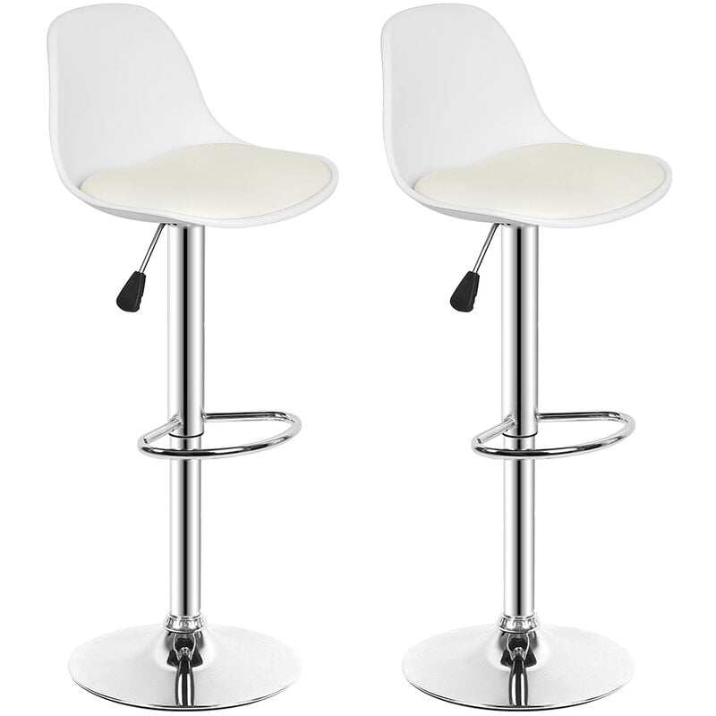 Yongqing - Lot de 2 Tabouret de Bar en Cuir pu Reglable en Hauteur et Pivotant Design Moderne-Blanc