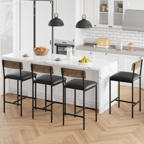 Tabouret de Bar, Lot de 4, avec Dossier, Siège de 95 cm de Haut, Montage Facile, Style Industriel, Marron Rustique et Noir