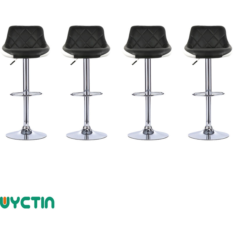 Sifree - Tabouret de Bar Lot de 4 avec siège rembourré,tabourets en Cuir Artificiel réglable,Noir Blanc