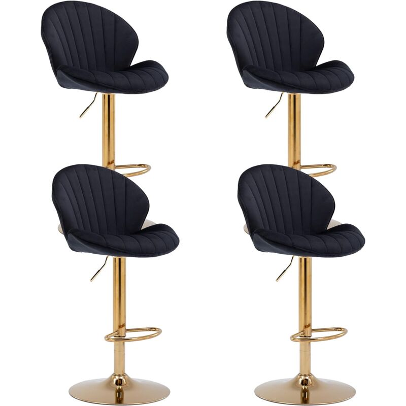 Wahson Office Chairs - Tabouret de Bar Lot de 4 Chaise de Bar Réglable Tabourets Hauts avec Dossier pour Bar Cuisine, Velours, Noir