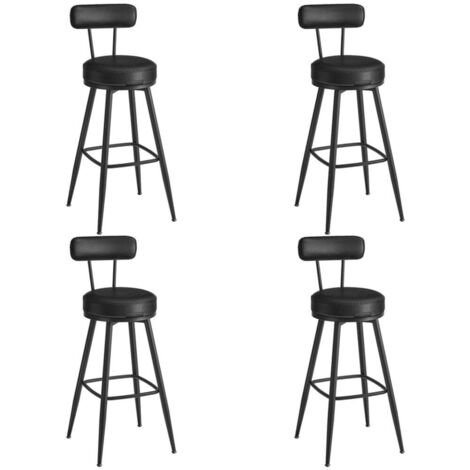 Tabouret de bar lot de 4 design chaise de cuisine siège rembourré PU avec coutures style moderne pour cuisine bar noir