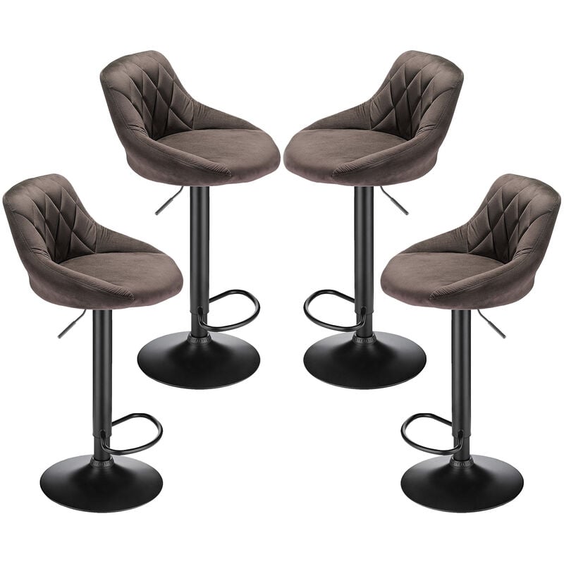 Lot de 4 Tabouret de Bar en Velours Reglable en Hauteur et Pivotant brun