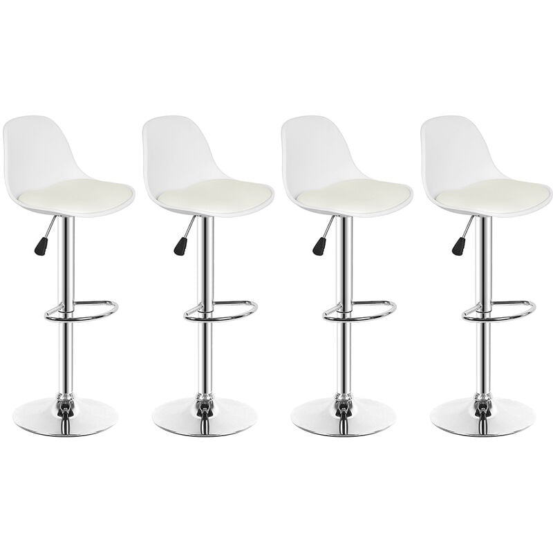 Yongqing - Lot de 4 Tabouret de Bar en Cuir pu Reglable en Hauteur et Pivotant Design Moderne-Blanc