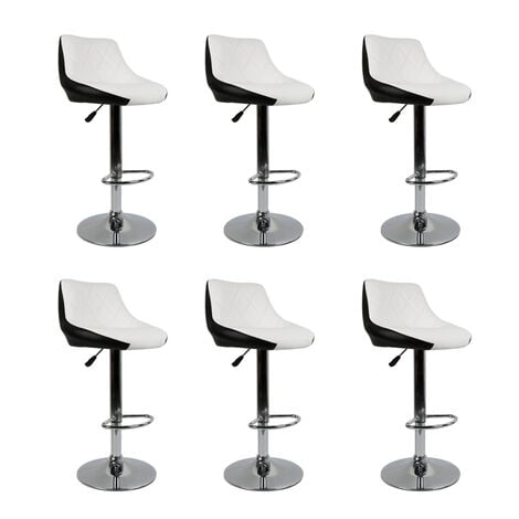 Tabouret de Bar Lot de 6 avec siège Bien rembourré,2 Design 2 Couleurs,tabourets en Simili-Cuir réglable,Blanc Noir