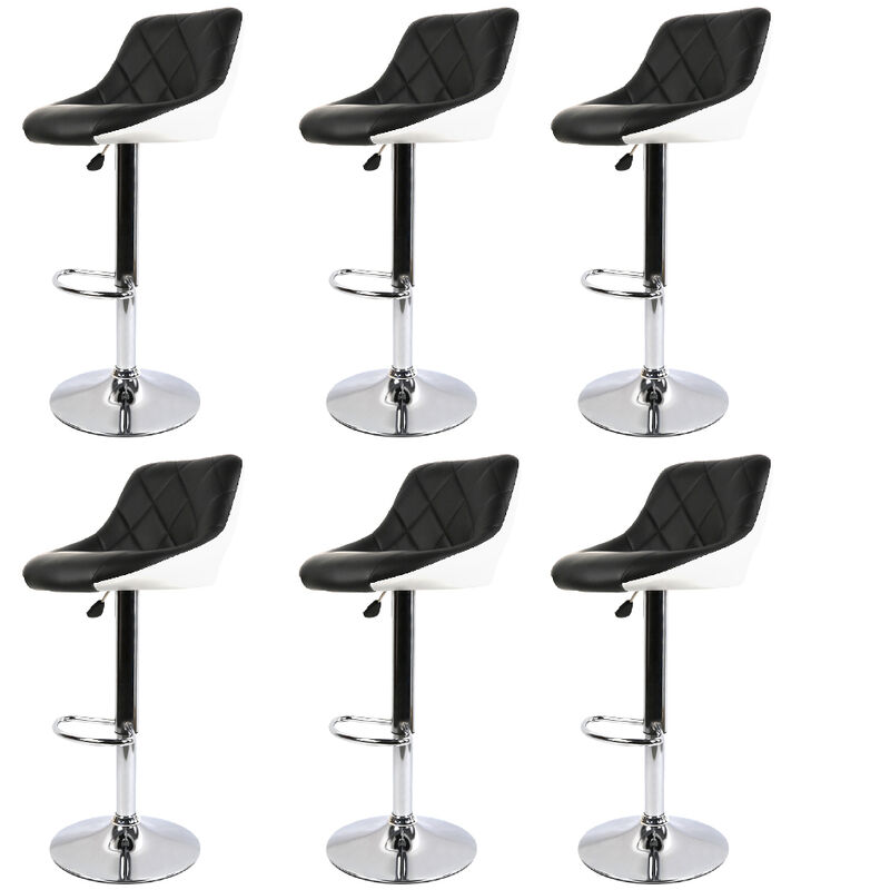 Wyctin - Hofuton Tabouret de Bar Lot de 6 avec Siège Bien Rembourré, 2 Design 2 Couleurs, Tabourets en Simili-Cuir Réglable, Noir/Blanc