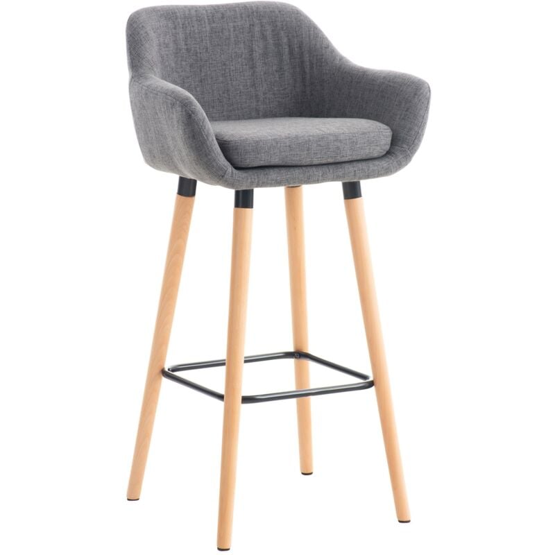 Décoshop26 - Tabouret de bar lounge x1 design scandinave assise en tissu gris clair pieds en bois repose-pieds en métal 100004924