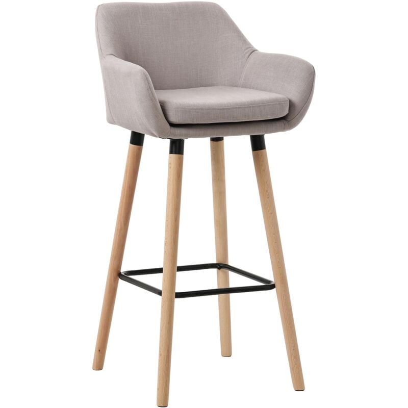 Tabouret de bar lounge x1 design scandinave assise en tissu taupe pieds en bois repose-pieds en métal 100004916
