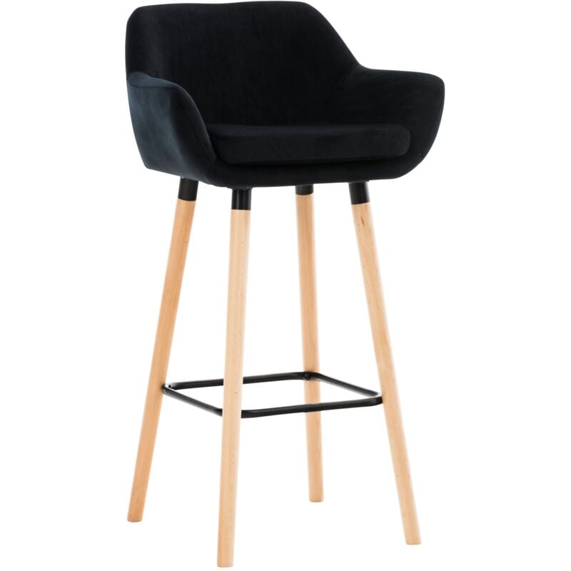 Tabouret de bar lounge x1 design scandinave assise en velours noir pieds en bois repose-pieds en métal 100004914