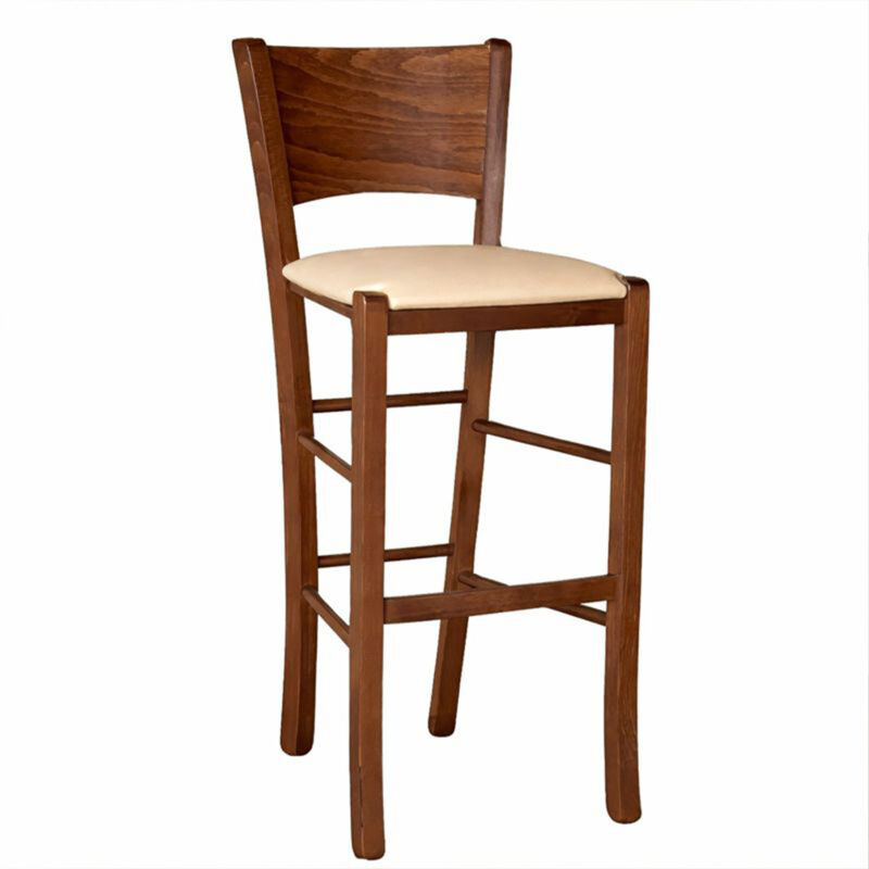 Tabouret de bar haut Lucy en bois de noyer foncé, hauteur 73 cm, avec assise en éco-cuir beige. Tabouret de bar haut Lucy en bois de noyer foncé, hauteur 73 cm, avec assise en éco-cuir beige.
