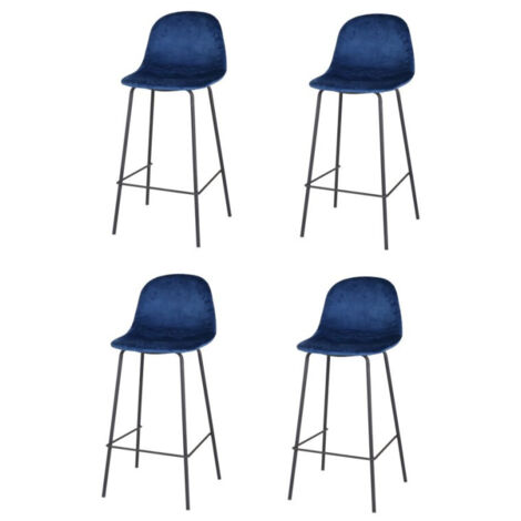 Tabouret de Bar Métal Noir et Assise Velours Bleu