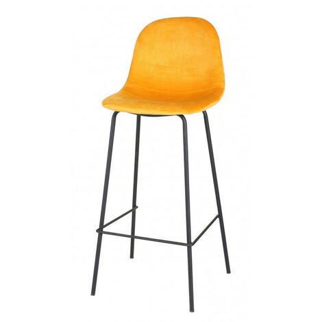 Tabouret de Bar Métal Noir et Assise Velours Jaune