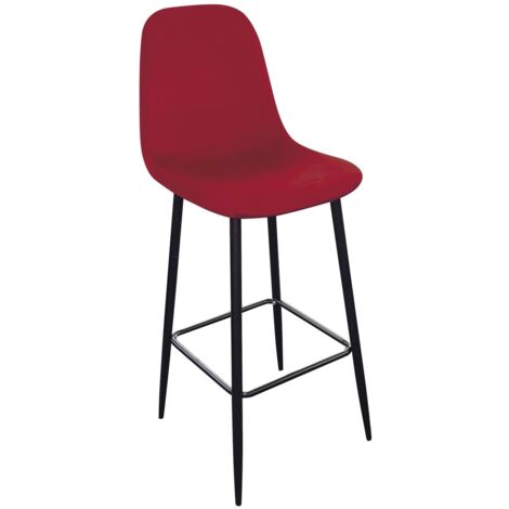 Tabouret de Bar Métal Noir et Assise Velours Rouge Bordeaux